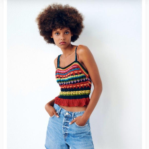 Zara Tops - Zara Multicolored Crochet Knit Top Size S